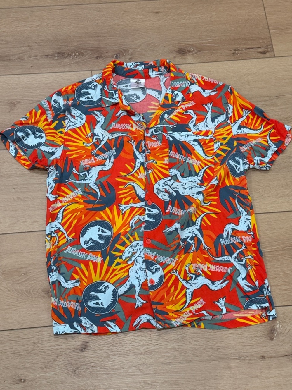 Jurassic Park Red Graphic Camp Shirt - Men